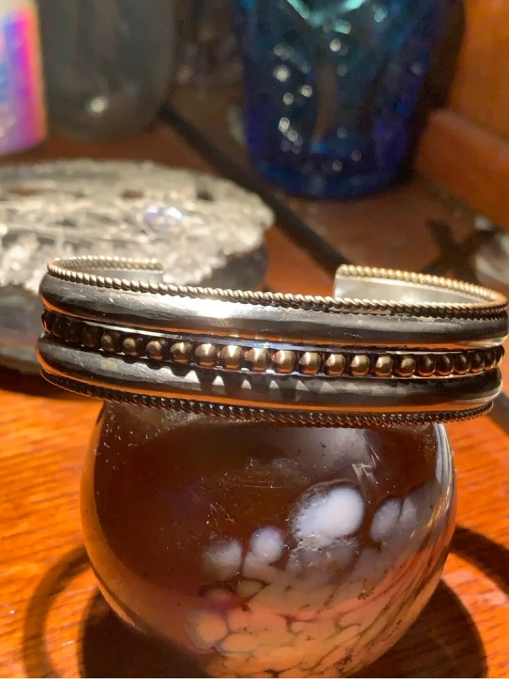 Unisex Bell Trading Post Sterling Mixed Metal Bracelet Cuff Signed 36.6 grams
